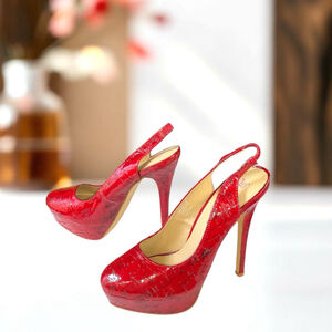 Just Fabulous Red/Black Worn Textured Slingback Look Platform Stilettos Women 7